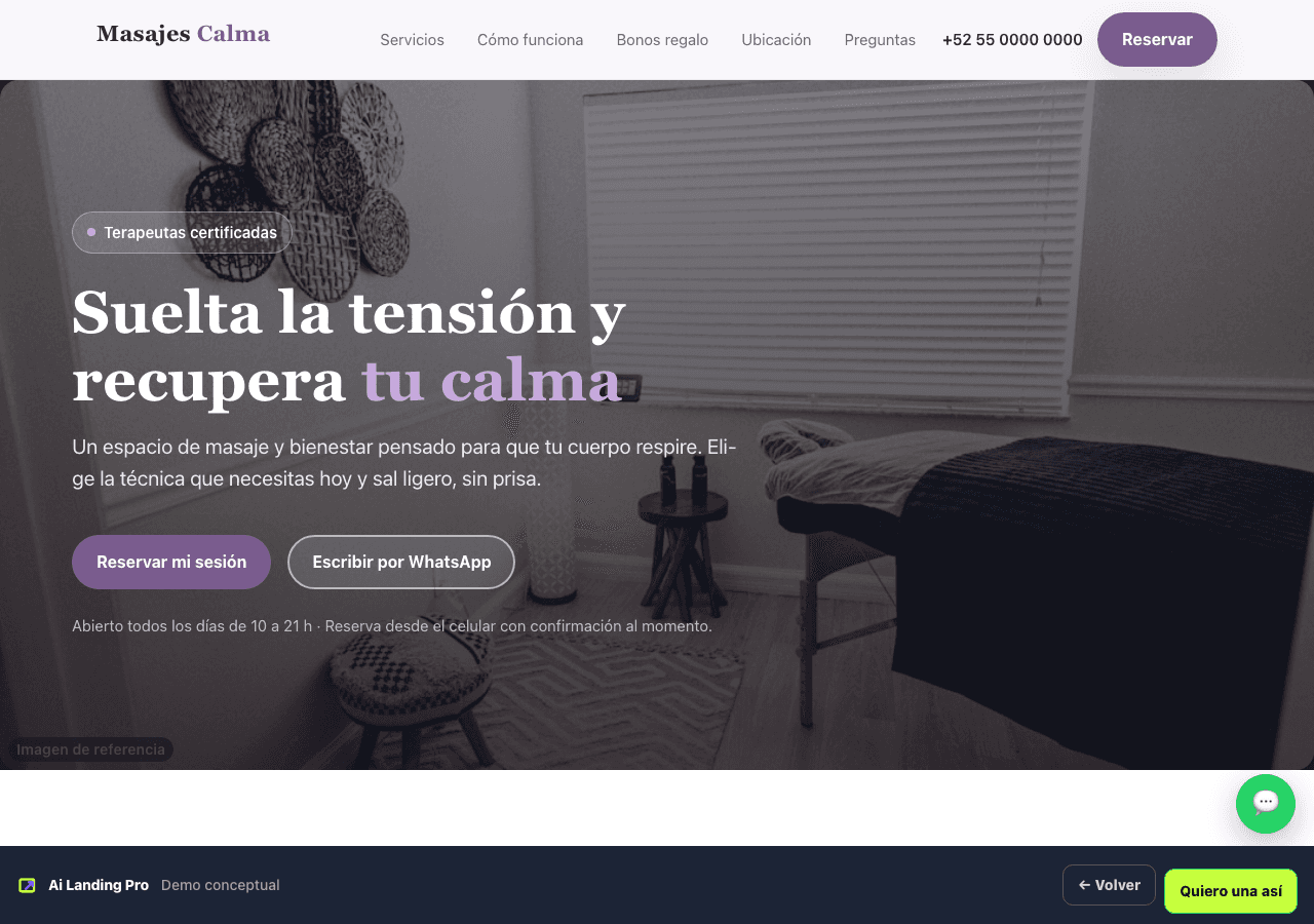 Web de ejemplo para masajes