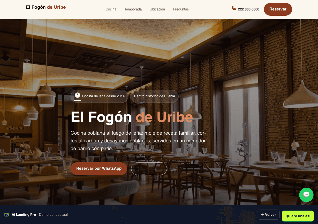 Web de ejemplo para restaurante